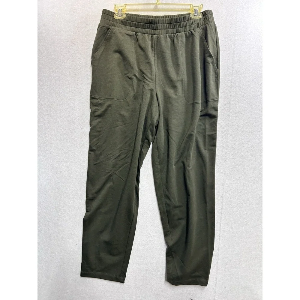 AnyBody Women's Green 2-Piece Sweatsuit Set V-Neck Pullover Elastic Waist Size M